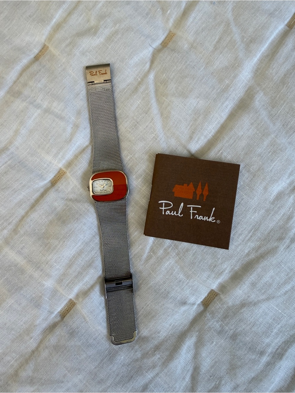 Paul Frank Silver Mesh Watch with Orange Accent - Picture 3 of 3